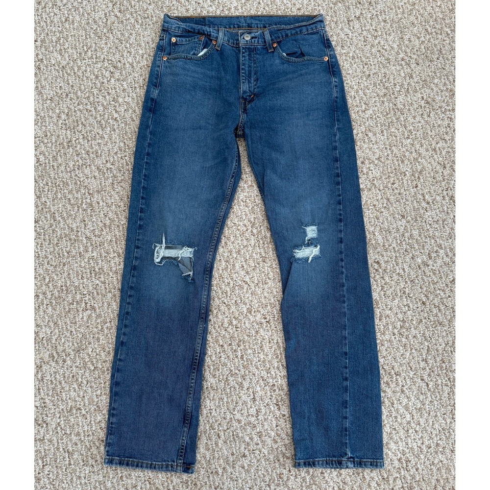 Levi's 505 Mens 31x30 Straight Fit Blue Faded‎ ripped Jeans